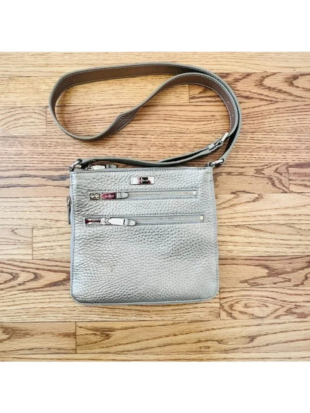 Cole Hahn Womens Bag Sheila Brushed Gold Leather Crossbody Pebbled Glam Lux - Picture 7 of 9